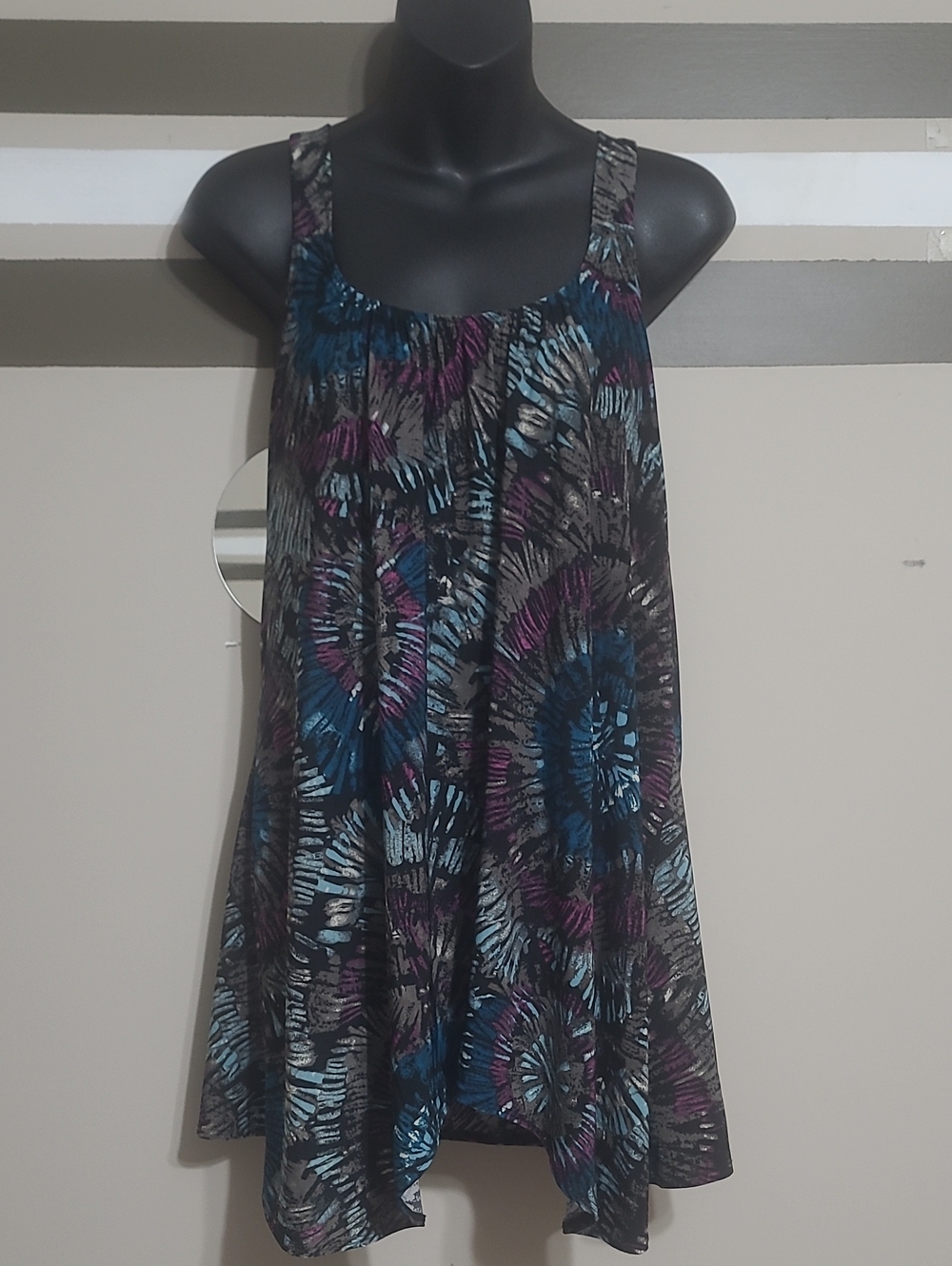 ⭐️Eclipse Multi-Coloured Burst Print Asymmetrical Tunic Tank Top Sz XL